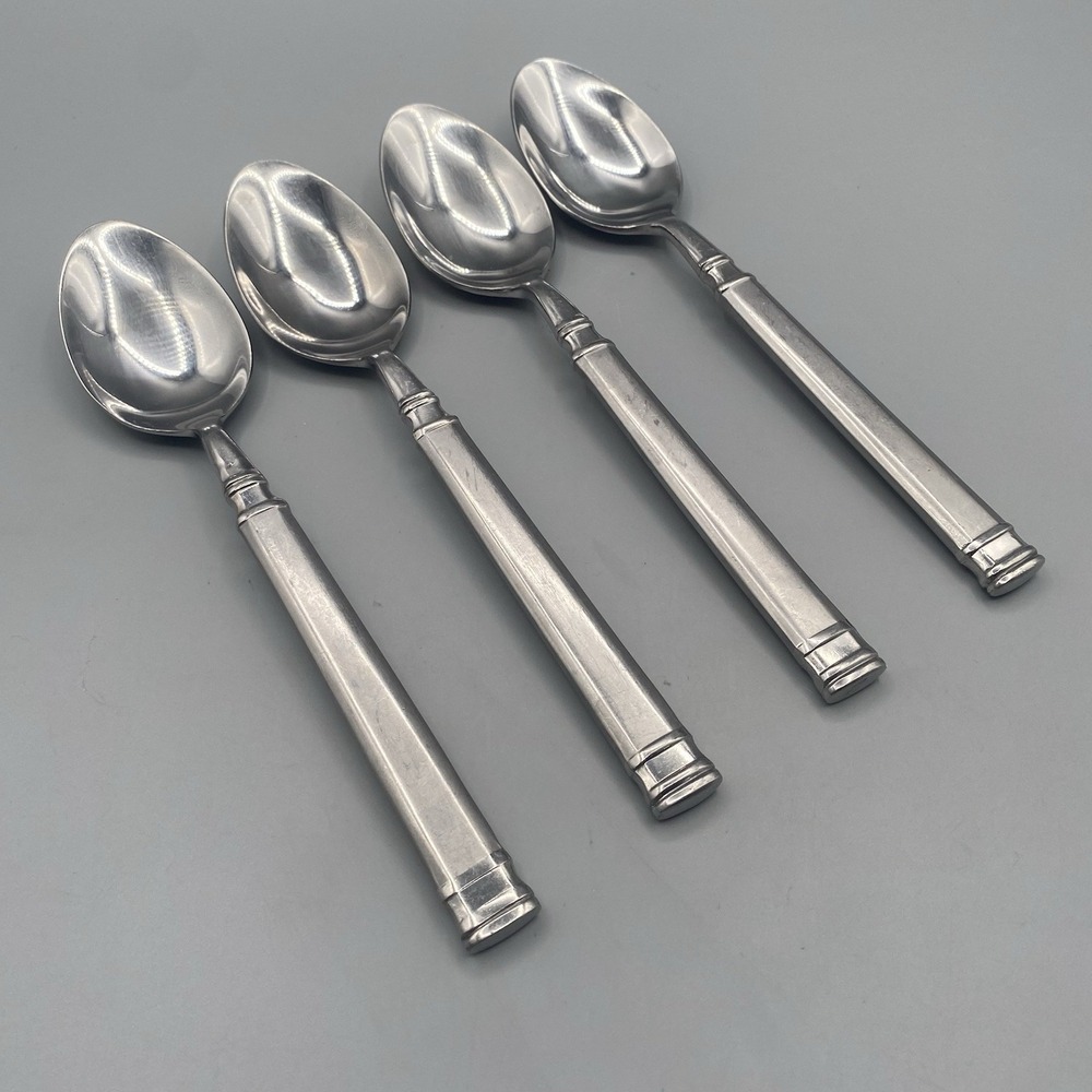 Hampton Silversmiths OPTIMUM 4pcs Oval Soup Spoons Frosted Stainless Table 7.75"